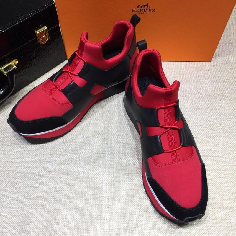 Hermes Fashion Sneakers Red and Black leather surround with Three-color sole MS07811