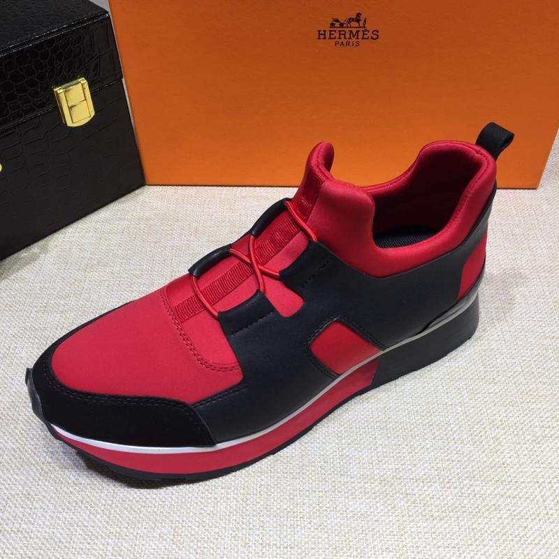 Hermes Fashion Sneakers Red and Black leather surround with Three-color sole MS07811