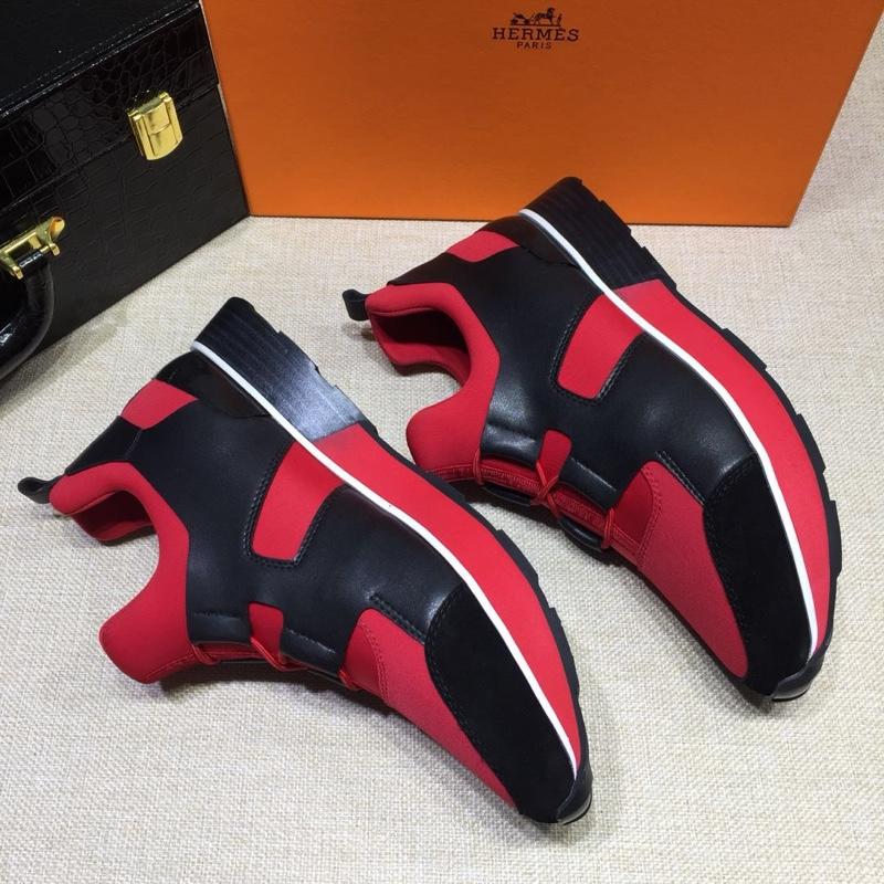 Hermes Fashion Sneakers Red and Black leather surround with Three-color sole MS07811