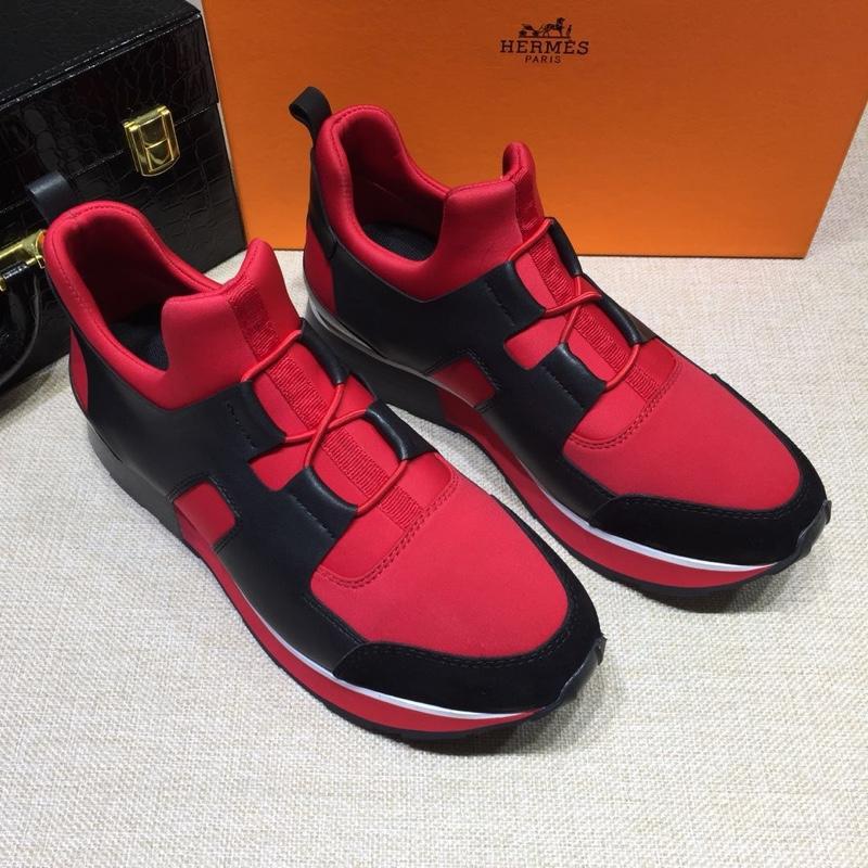 Hermes Fashion Sneakers Red and Black leather surround with Three-color sole MS07811