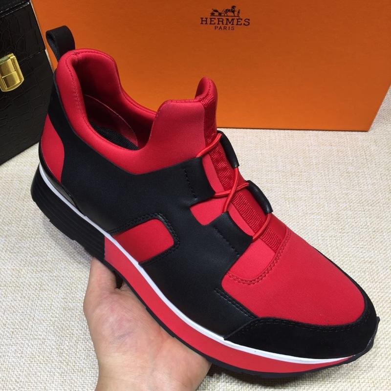 Hermes Fashion Sneakers Red and Black leather surround with Three-color sole MS07811