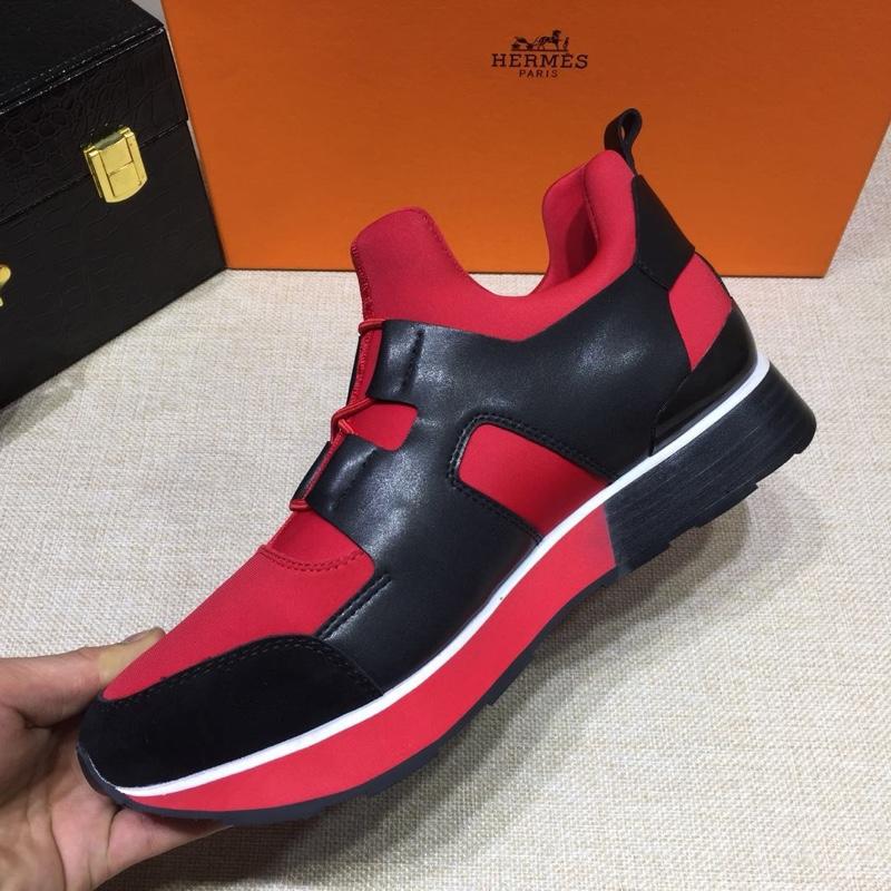 Hermes Fashion Sneakers Red and Black leather surround with Three-color sole MS07811