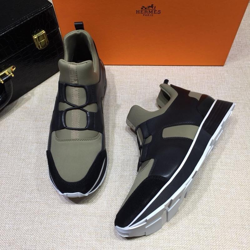 Hermes Fashion Sneakers Gray and Black leather surround with Three-color sole MS07812