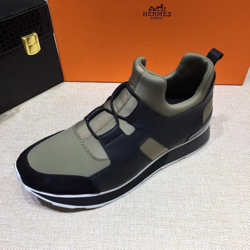 Hermes Fashion Sneakers Gray and Black leather surround with Three-color sole MS07812