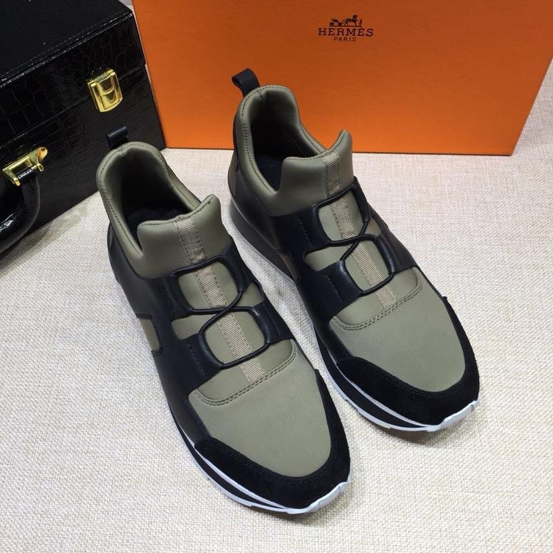 Hermes Fashion Sneakers Gray and Black leather surround with Three-color sole MS07812