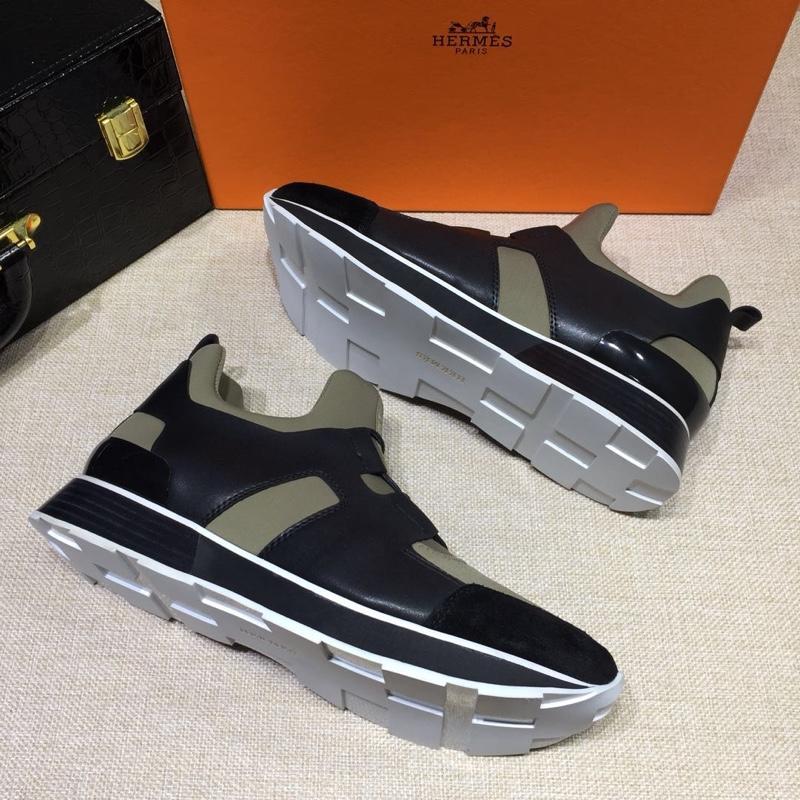 Hermes Fashion Sneakers Gray and Black leather surround with Three-color sole MS07812