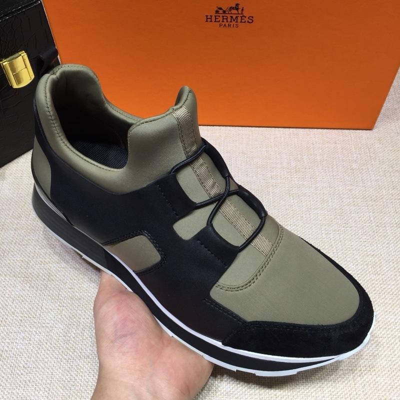 Hermes Fashion Sneakers Gray and Black leather surround with Three-color sole MS07812