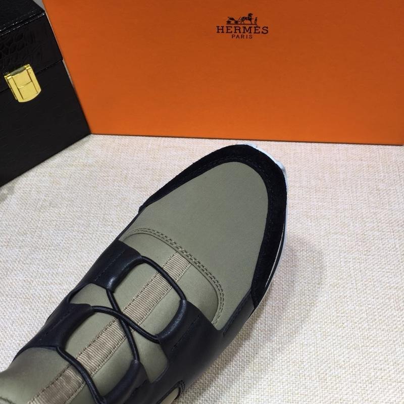 Hermes Fashion Sneakers Gray and Black leather surround with Three-color sole MS07812