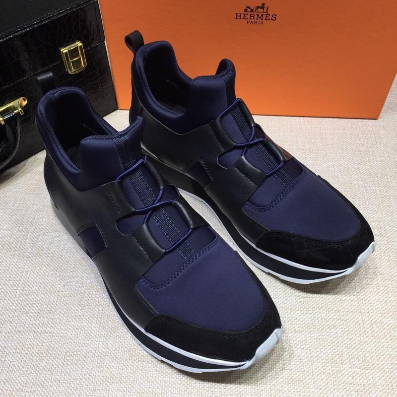 Hermes Fashion Sneakers Blue and Black leather surround with Two-tone sole MS07809
