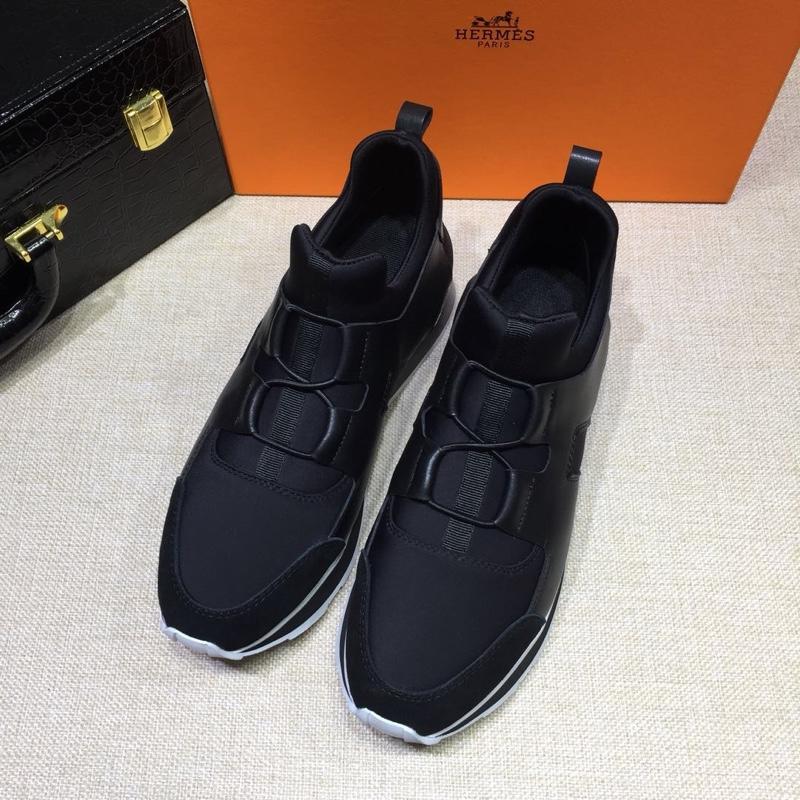 Hermes Fashion Sneakers Black and Black leather surround with Two-tone sole MS07810