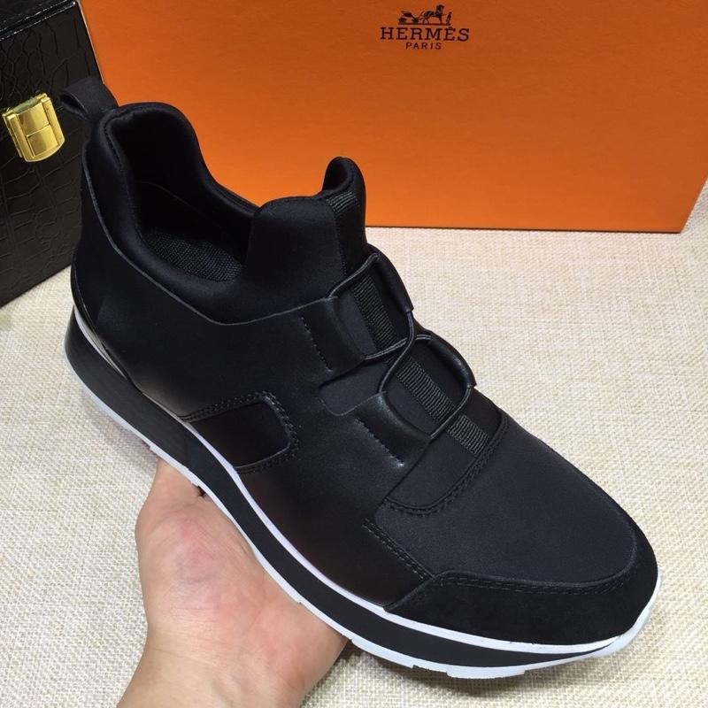 Hermes Fashion Sneakers Black and Black leather surround with Two-tone sole MS07810