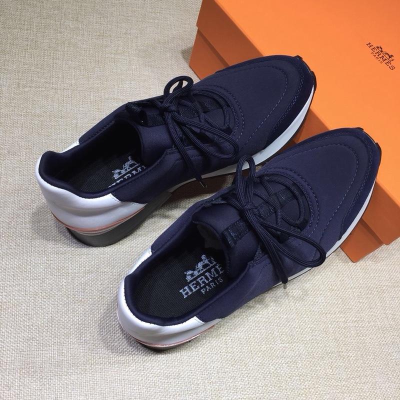 Hermes Fashion Sneakers  Blue and White heel MS07814