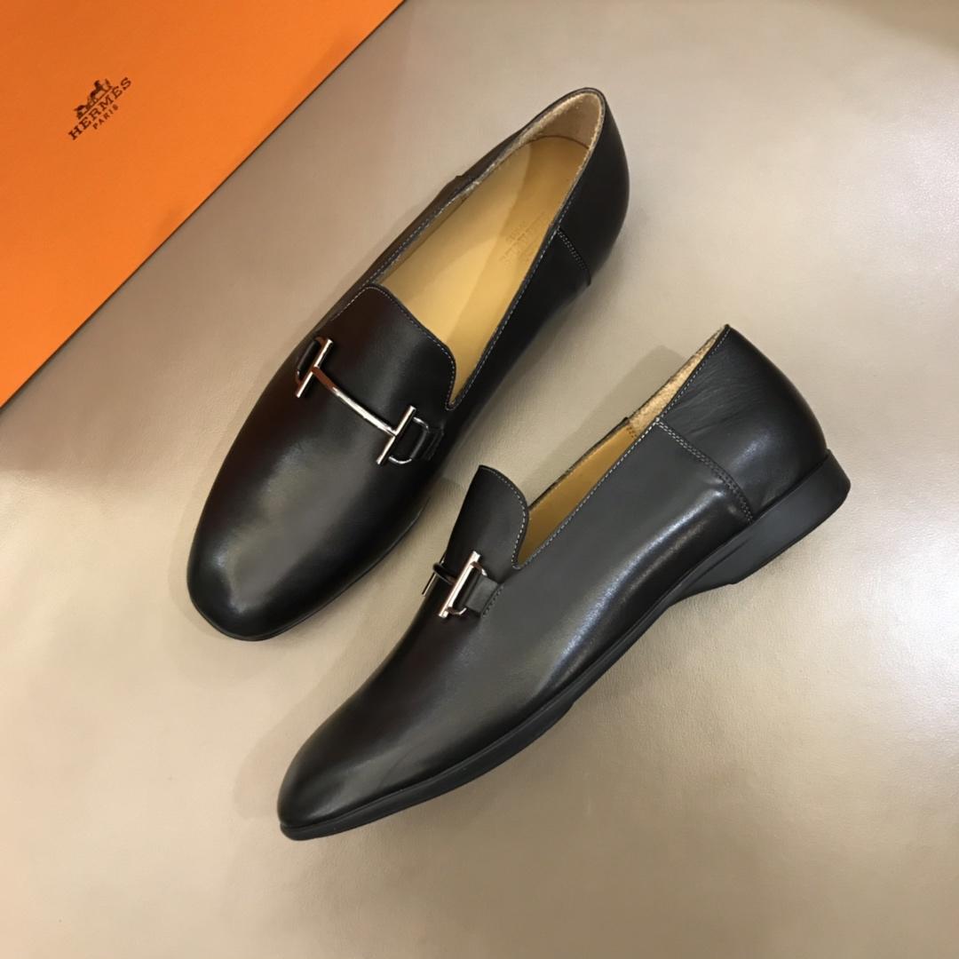 Hermes Bright Leather Loafers With Silver Buckle MS02726