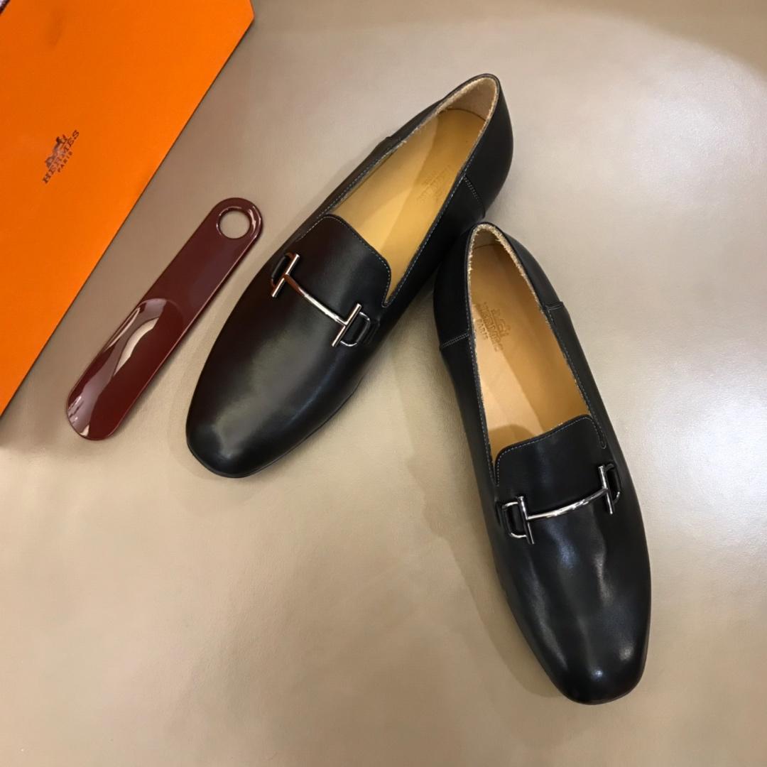 Hermes Bright Leather Loafers With Silver Buckle MS02726