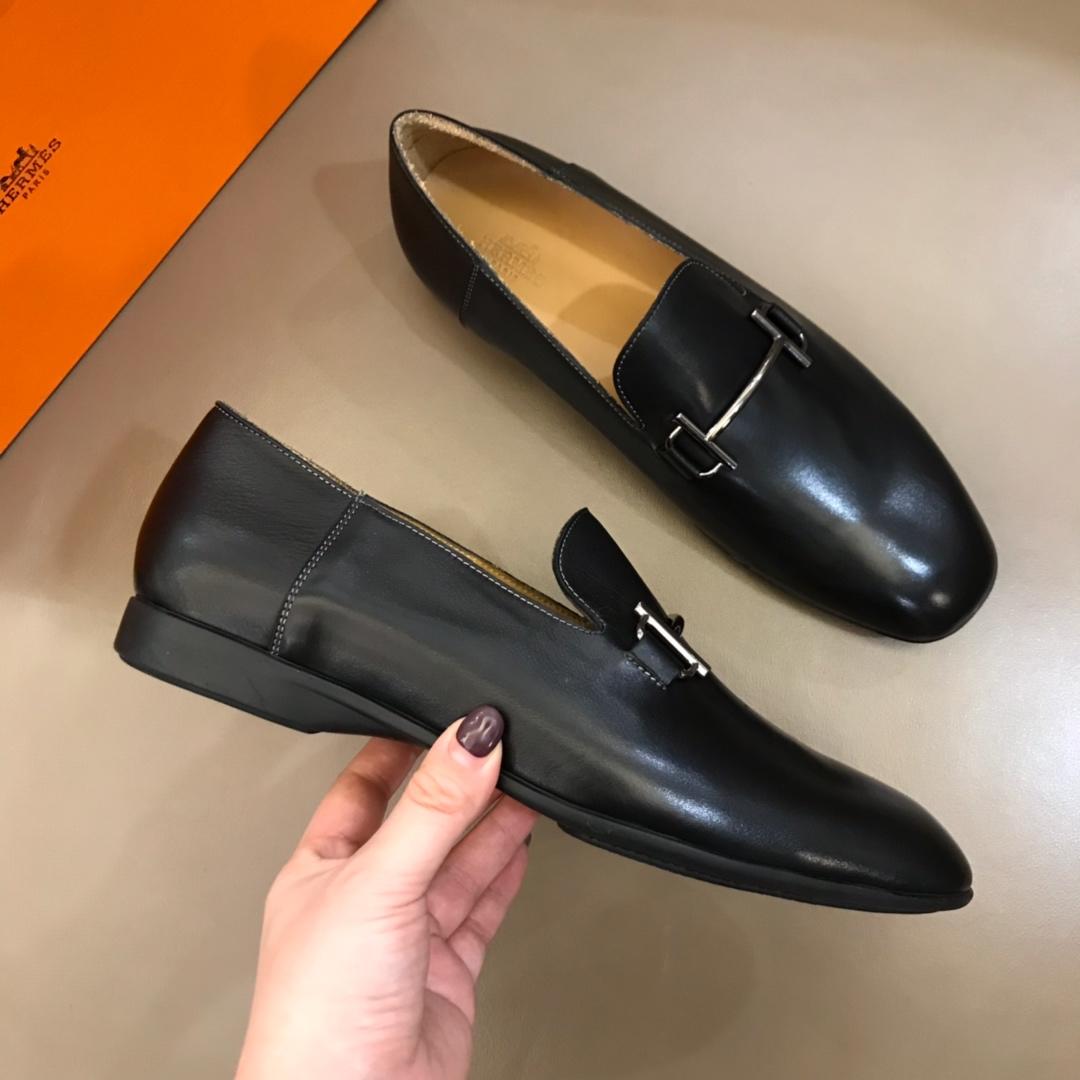 Hermes Bright Leather Loafers With Silver Buckle MS02726