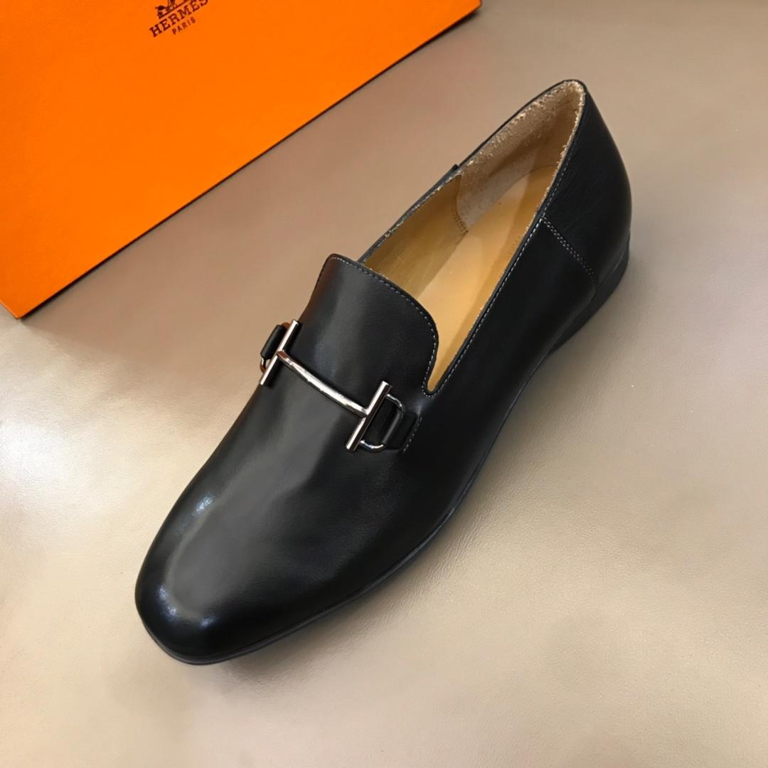 Hermes Bright Leather Loafers With Silver Buckle MS02726