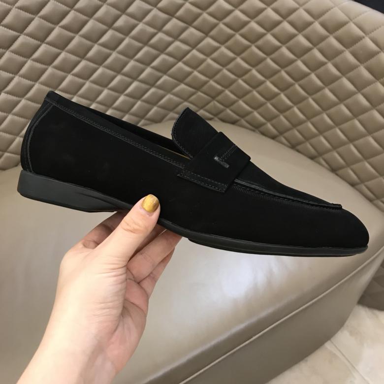Hermes Black Suede Leather Loafers With Silver Buckle MS02728