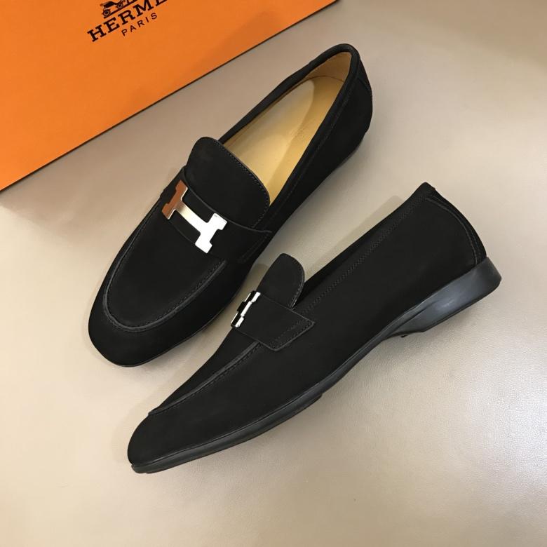 Hermes Black Bright Loafers With Silver Buckle MS02729