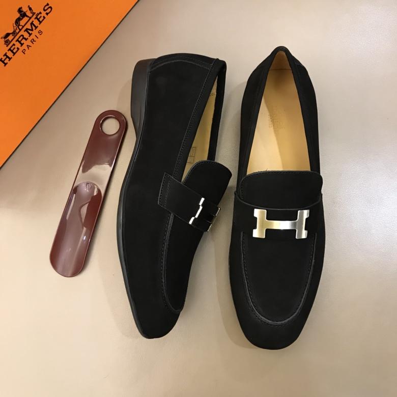 Hermes Black Bright Loafers With Silver Buckle MS02729