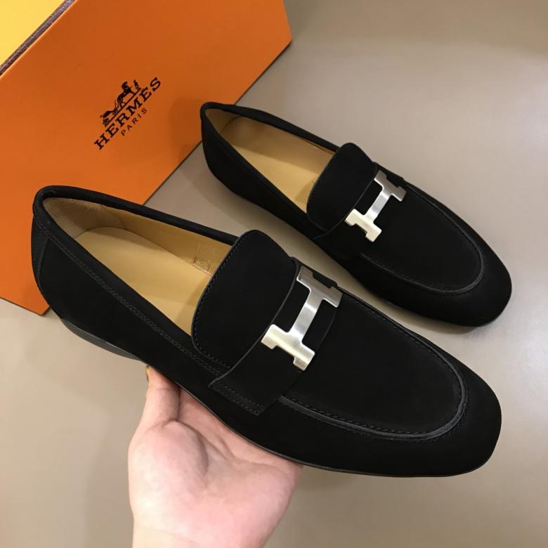 Hermes Black Bright Loafers With Silver Buckle MS02729