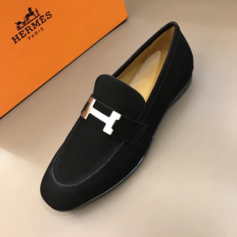 Hermes Black Bright Loafers With Silver Buckle MS02729