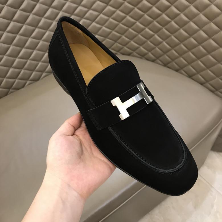 Hermes Black Bright Loafers With Silver Buckle MS02729