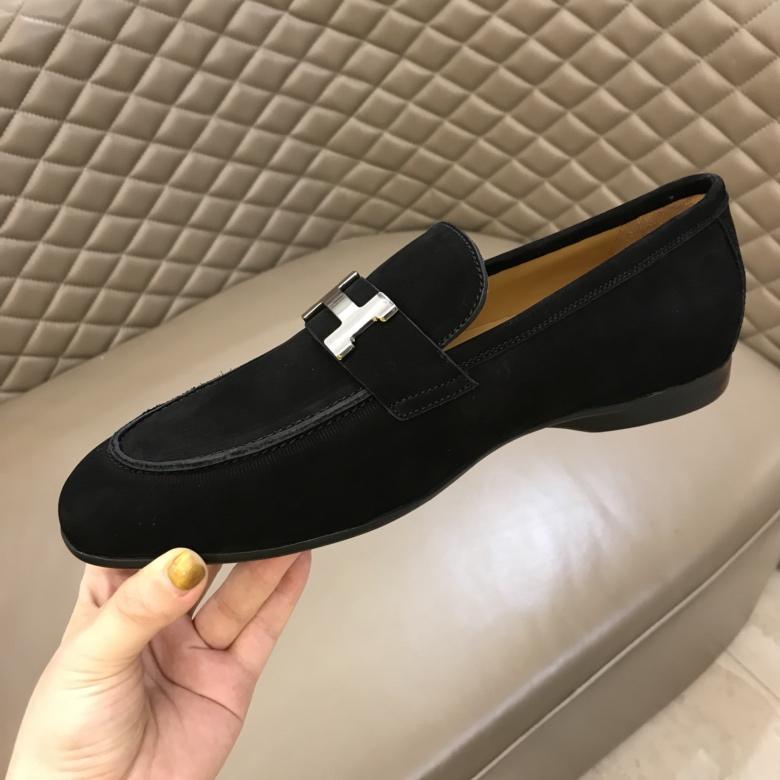 Hermes Black Bright Loafers With Silver Buckle MS02729