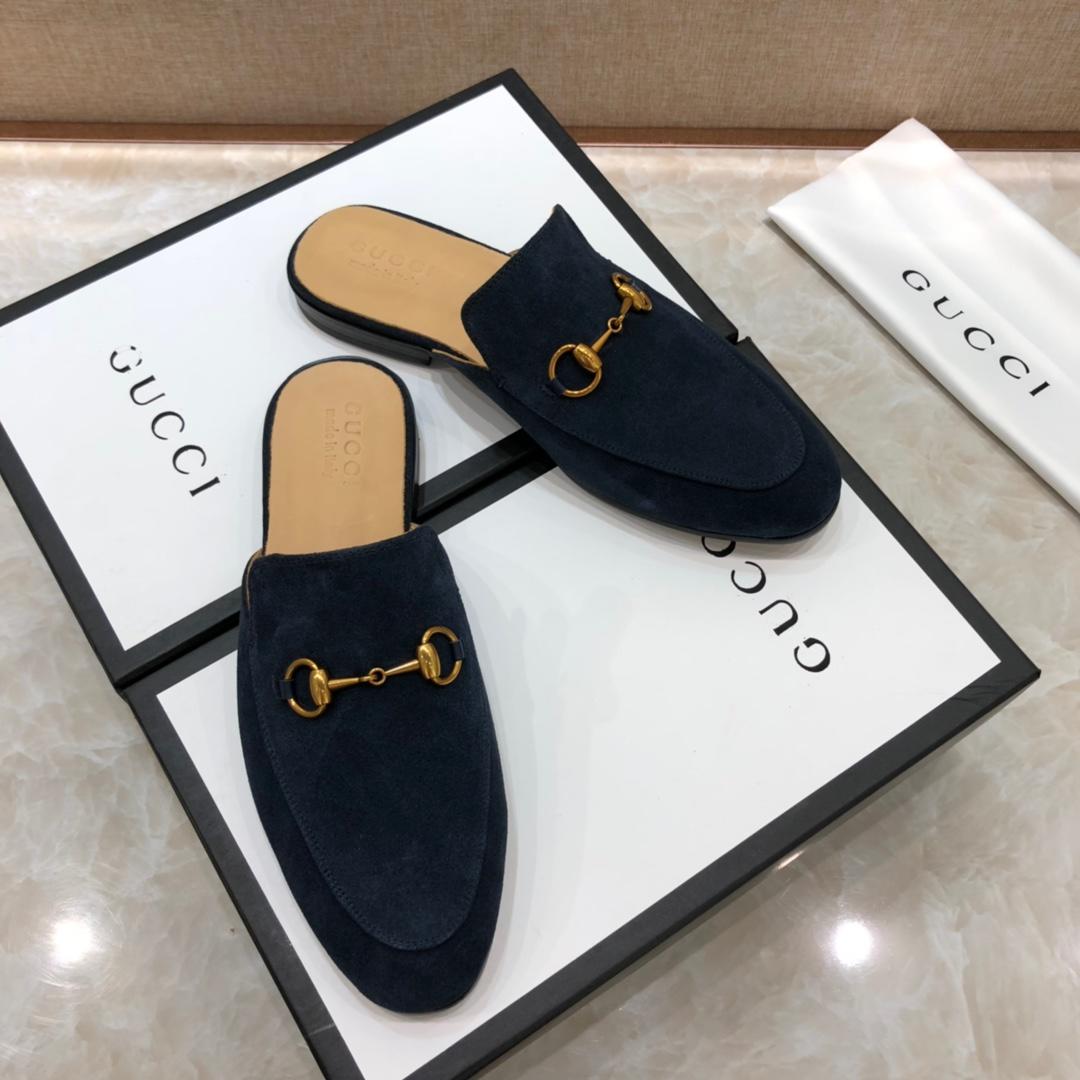 Guccideep blue Slipper with golden button MS07531