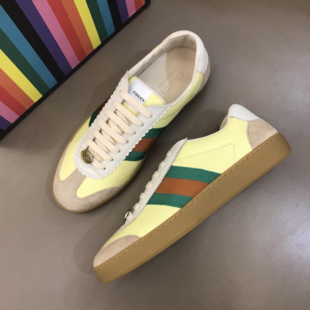 Gucci Perfect Quality Sneakers Yellow and beige suede and brown soles MS02719