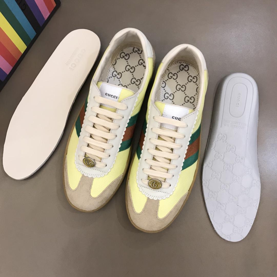 Gucci Perfect Quality Sneakers Yellow and beige suede and brown soles MS02719