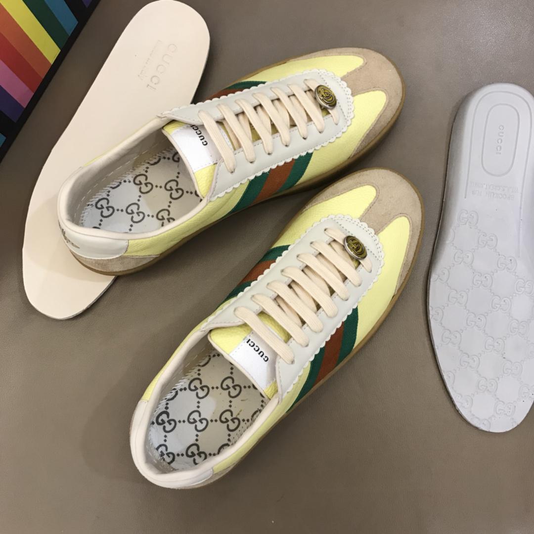 Gucci Perfect Quality Sneakers Yellow and beige suede and brown soles MS02719