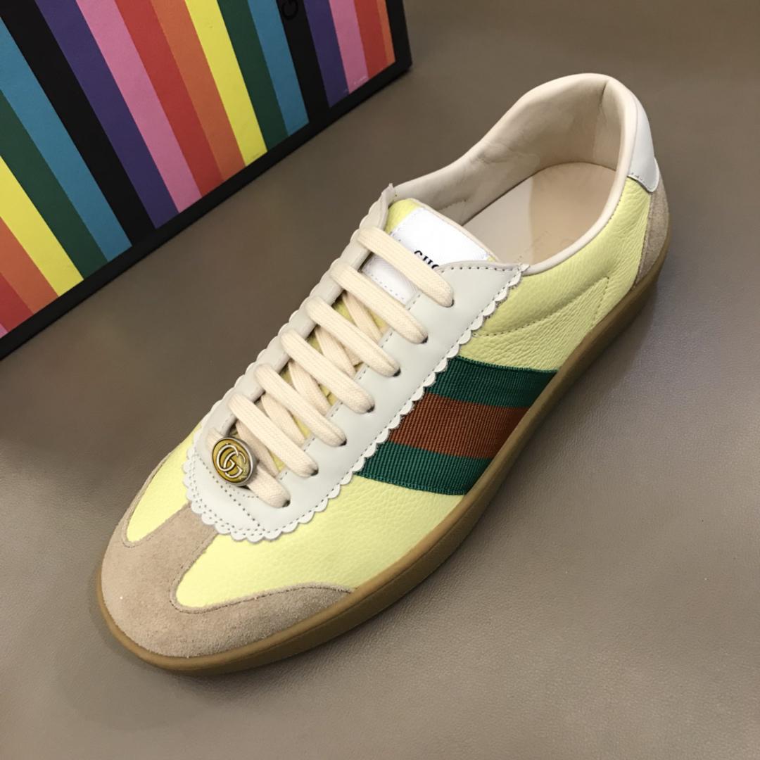 Gucci Perfect Quality Sneakers Yellow and beige suede and brown soles MS02719