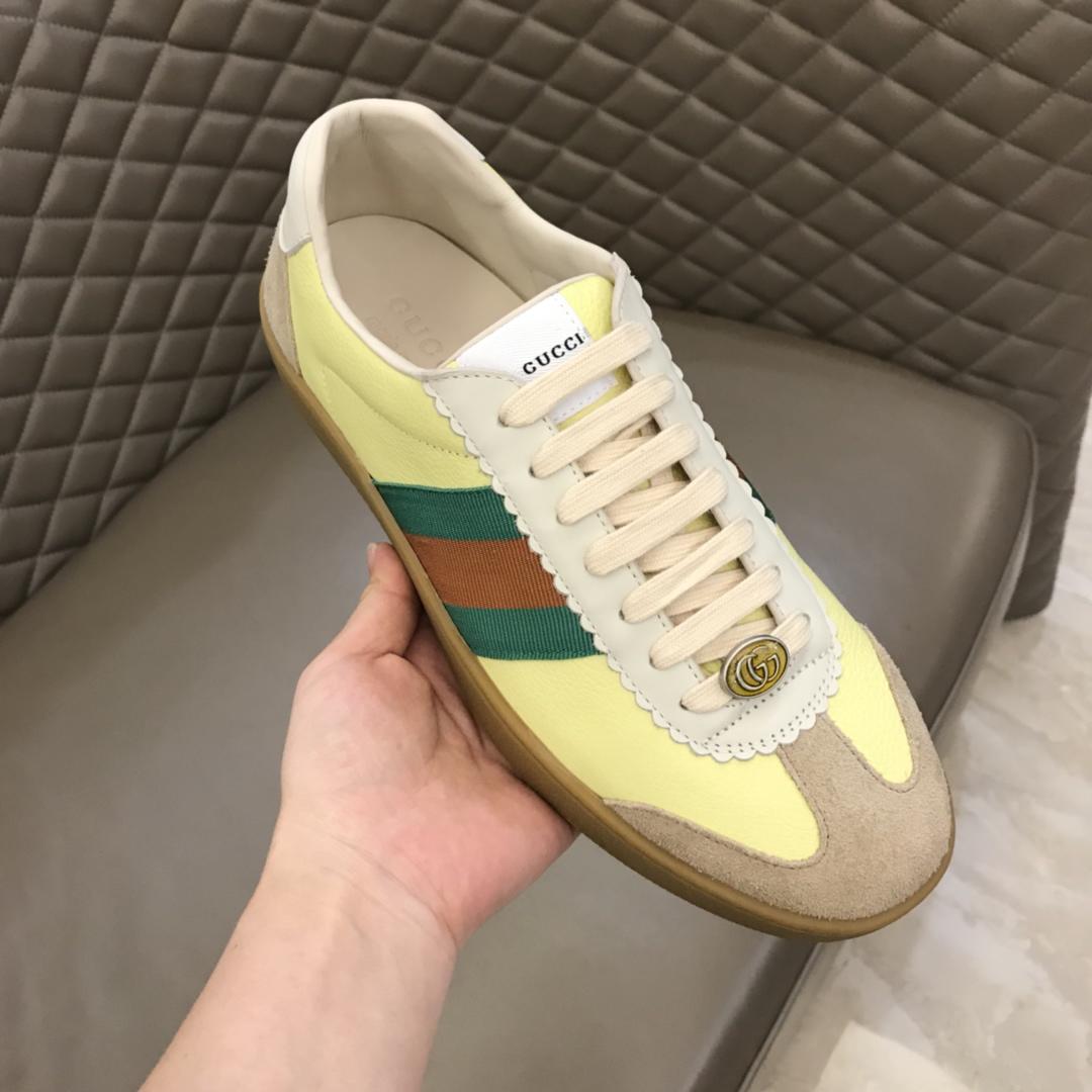 Gucci Perfect Quality Sneakers Yellow and beige suede and brown soles MS02719