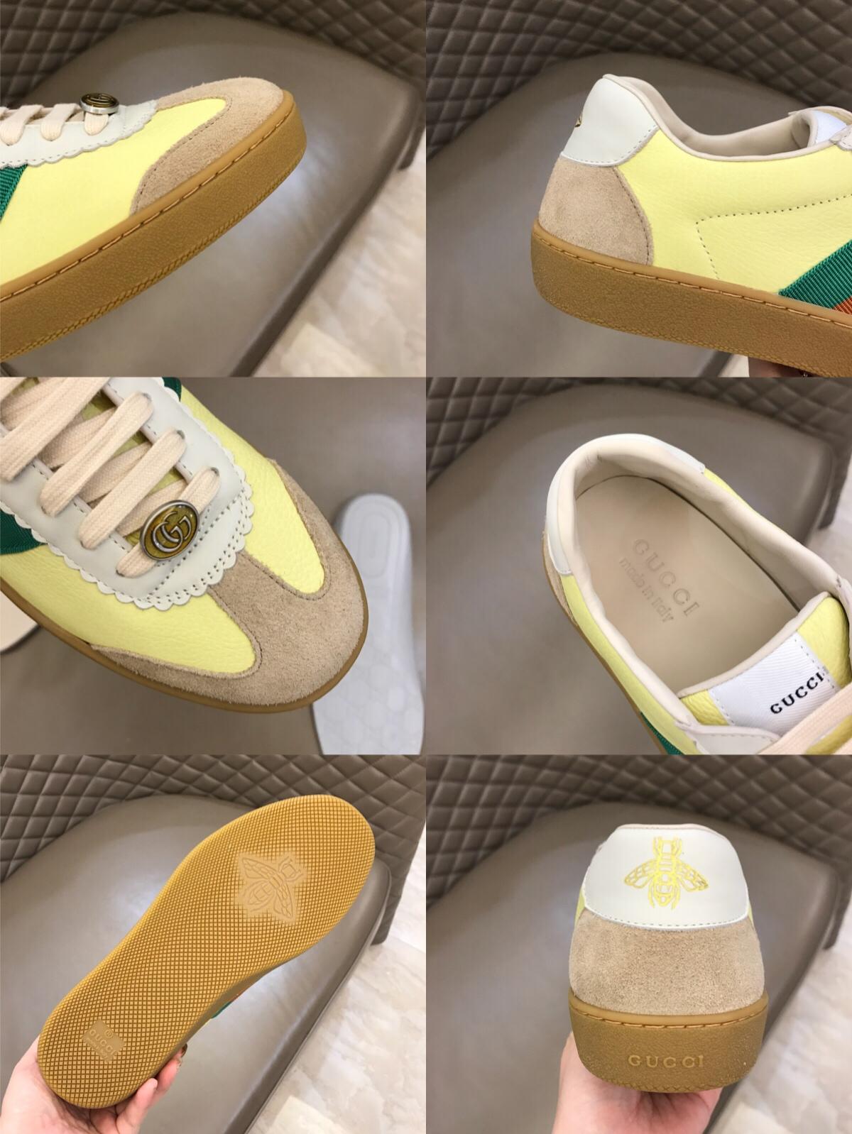 Gucci Perfect Quality Sneakers Yellow and beige suede and brown soles MS02719