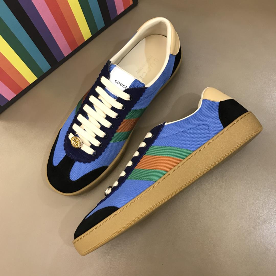 Gucci Perfect Quality Sneakers Blue and black suede with brown soles MS02718