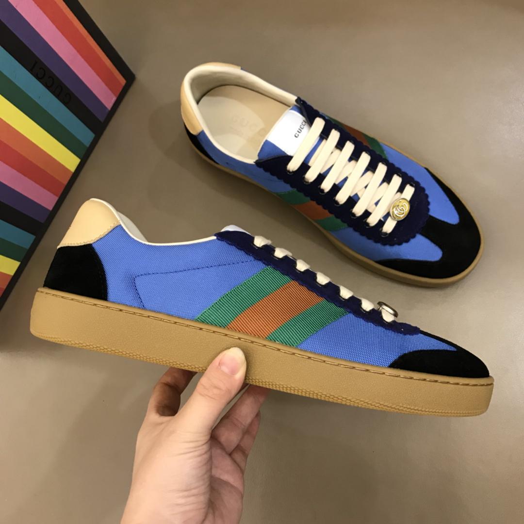 Gucci Perfect Quality Sneakers Blue and black suede with brown soles MS02718