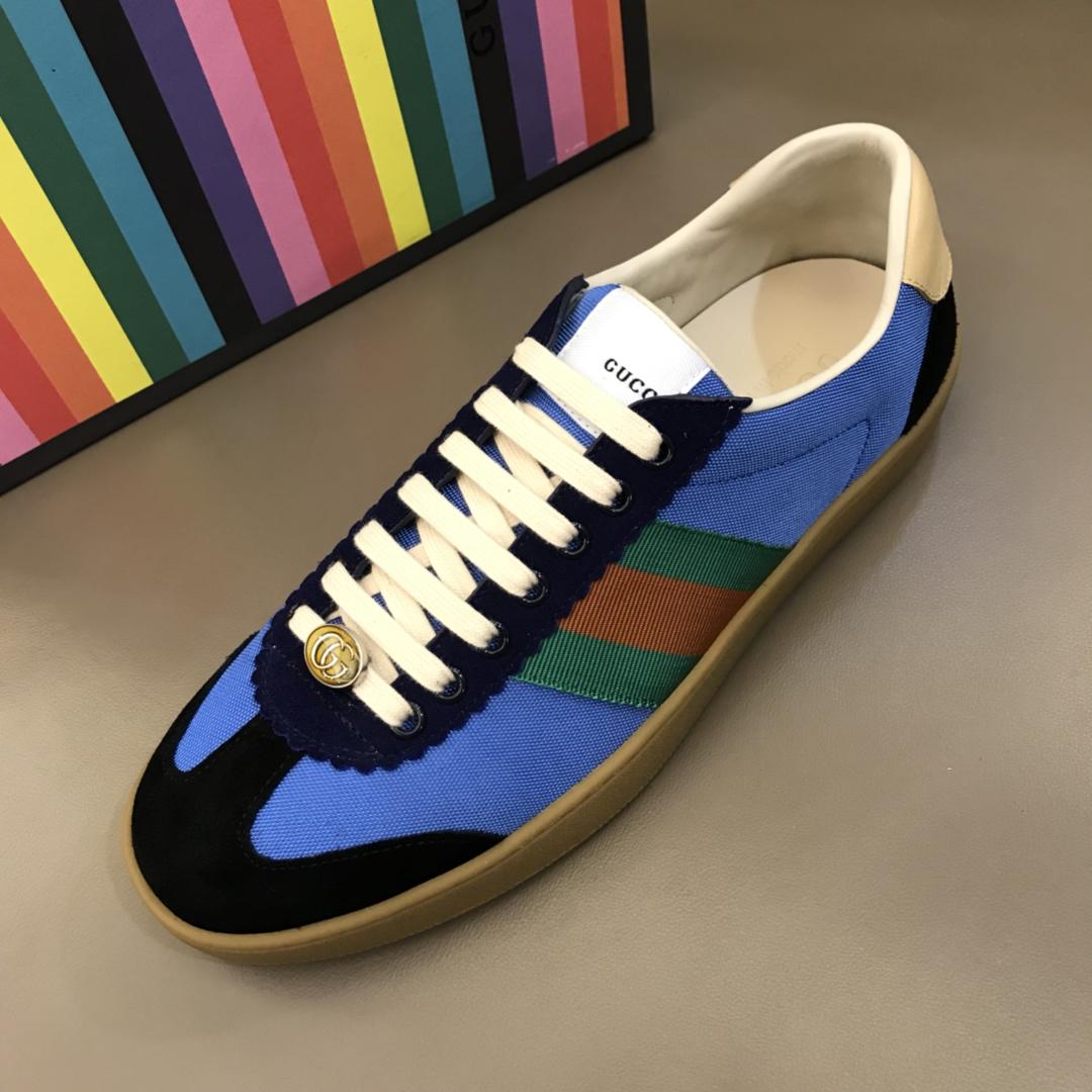 Gucci Perfect Quality Sneakers Blue and black suede with brown soles MS02718