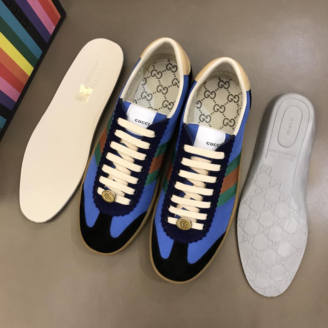 Gucci Perfect Quality Sneakers Blue and black suede with brown soles MS02718