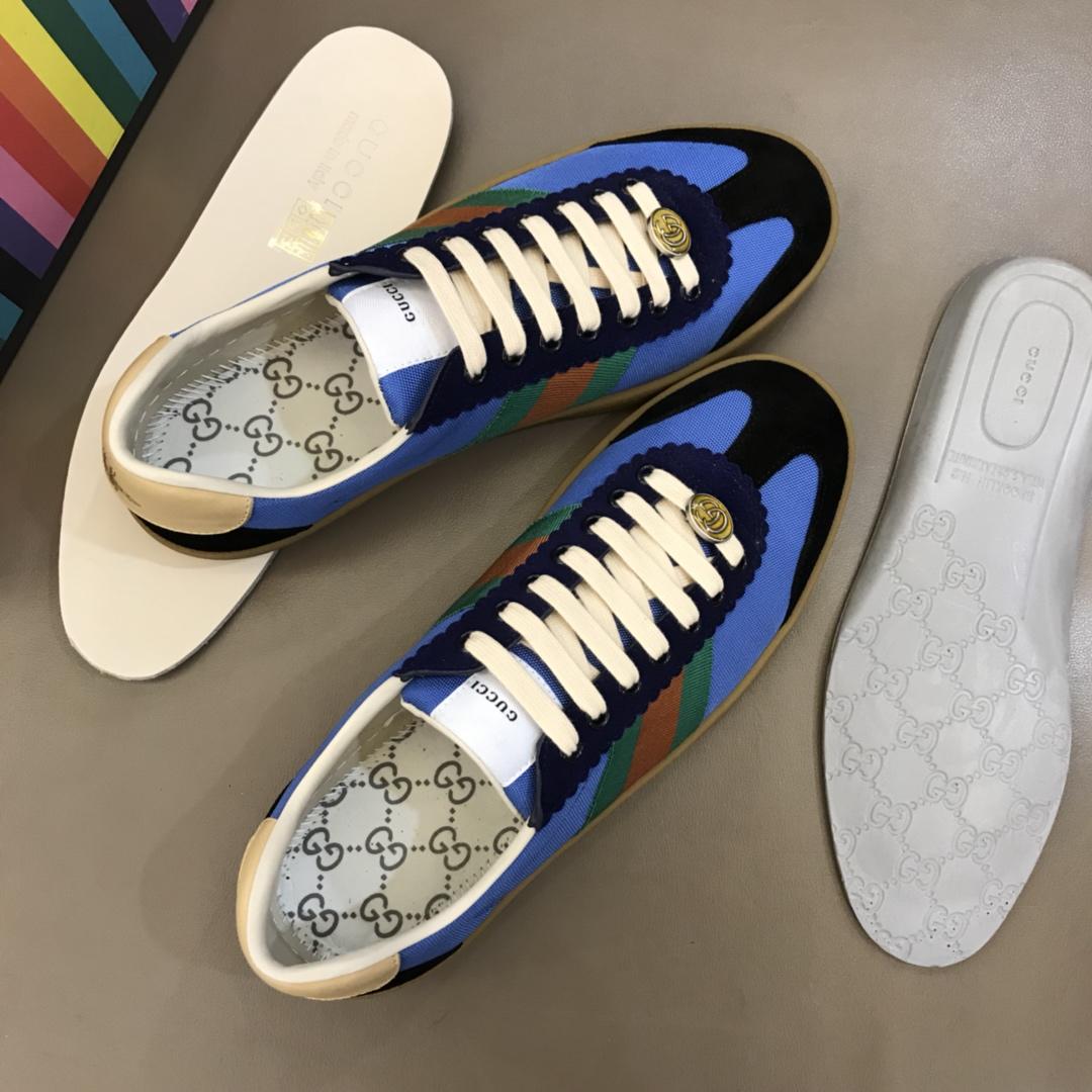 Gucci Perfect Quality Sneakers Blue and black suede with brown soles MS02718