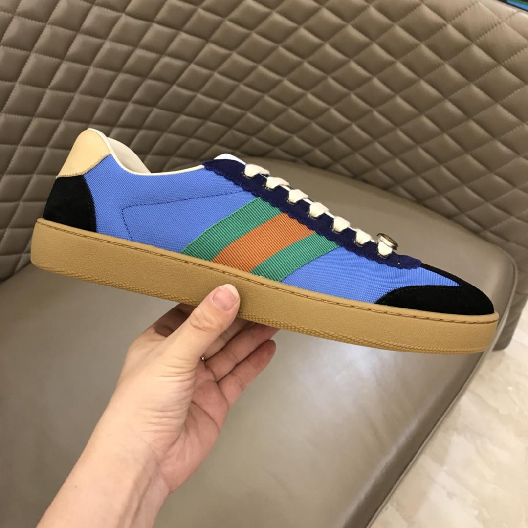 Gucci Perfect Quality Sneakers Blue and black suede with brown soles MS02718