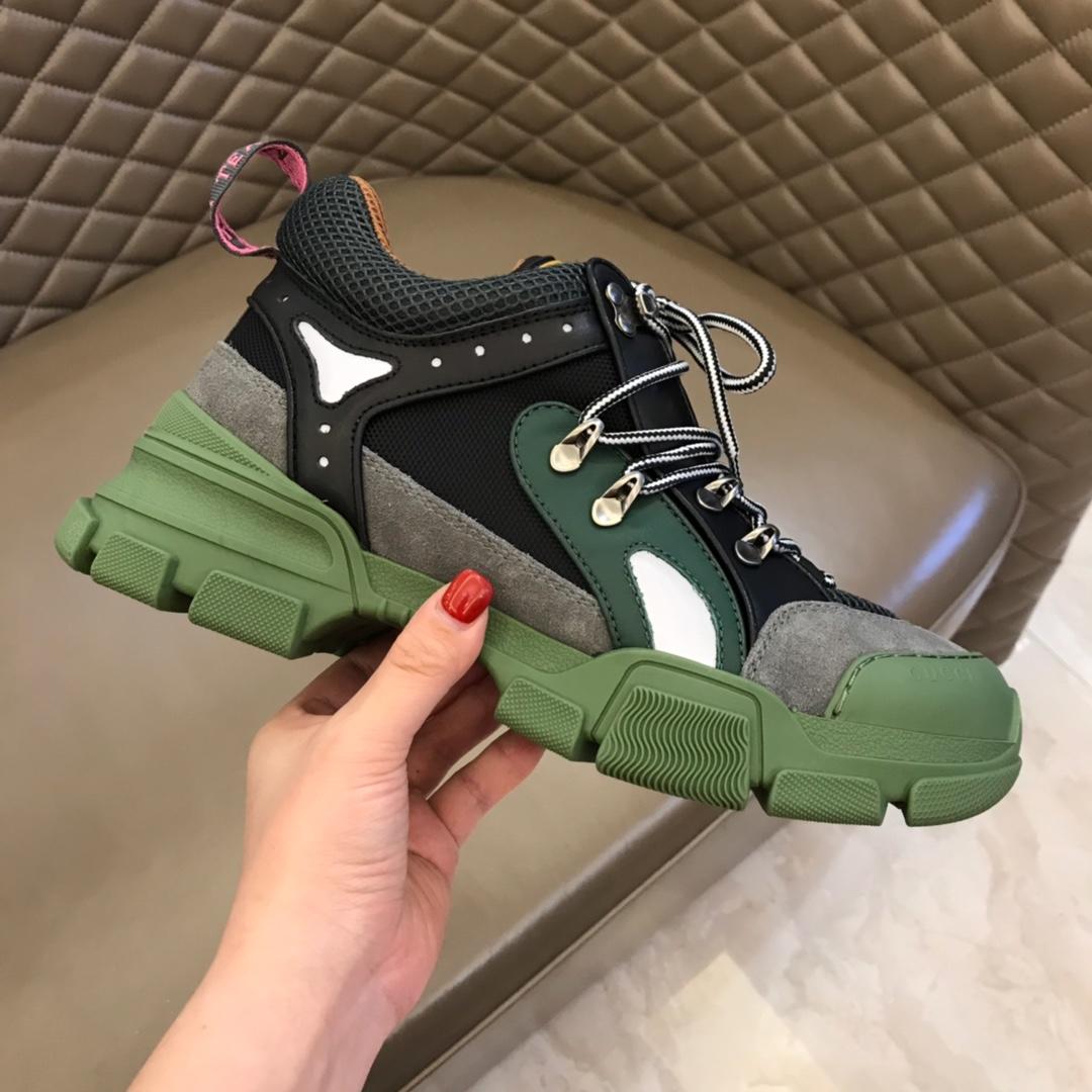 Gucci Perfect Quality Sneakers Black and grey suede with green sole MS02704