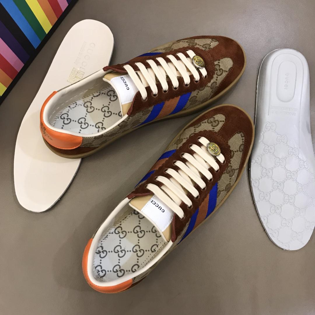 Gucci Perfect Quality Sneakers Beige GG canvas and Brown with Brown rubber sole MS02721