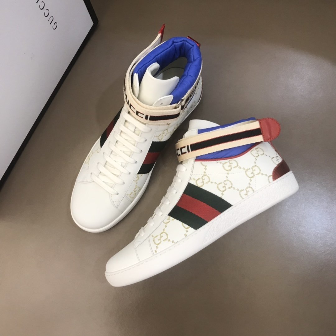 Gucci High-top High Quality Sneakers White GG print and blue details with white sole MS021157