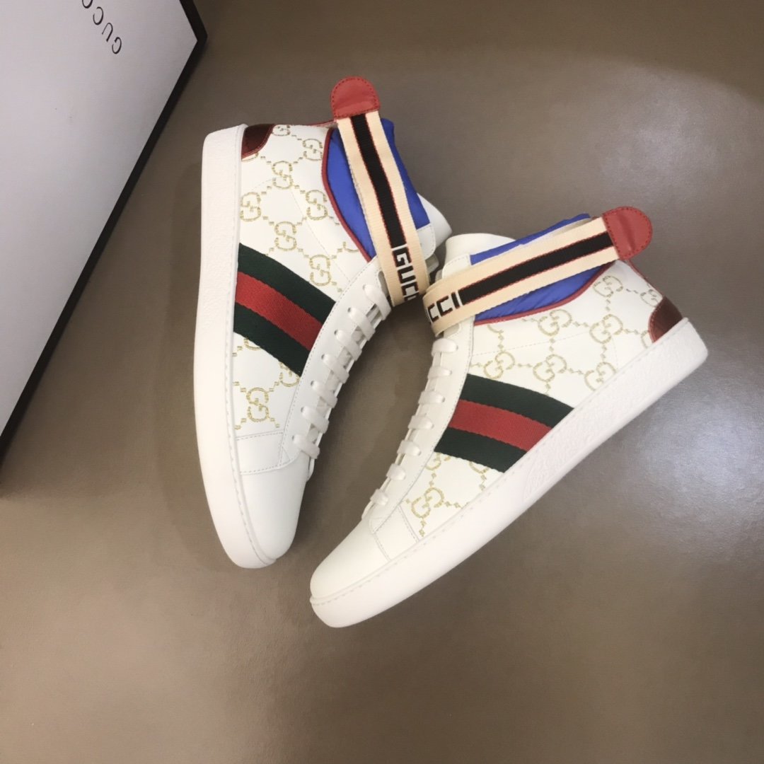 Gucci High-top High Quality Sneakers White GG print and blue details with white sole MS021157