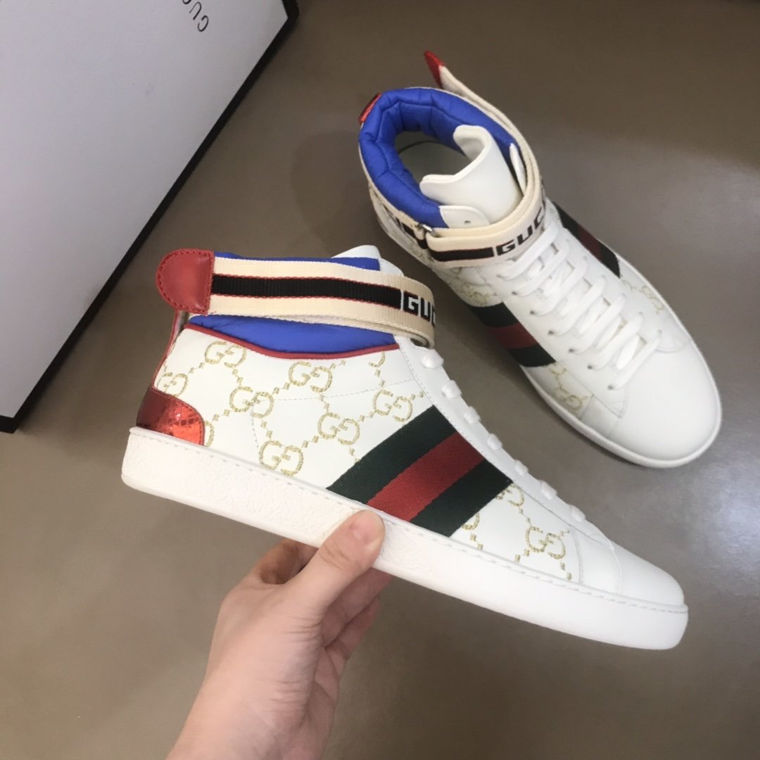 Gucci High-top High Quality Sneakers White GG print and blue details with white sole MS021157