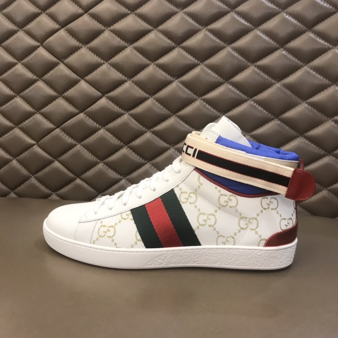Gucci High-top High Quality Sneakers White GG print and blue details with white sole MS021157