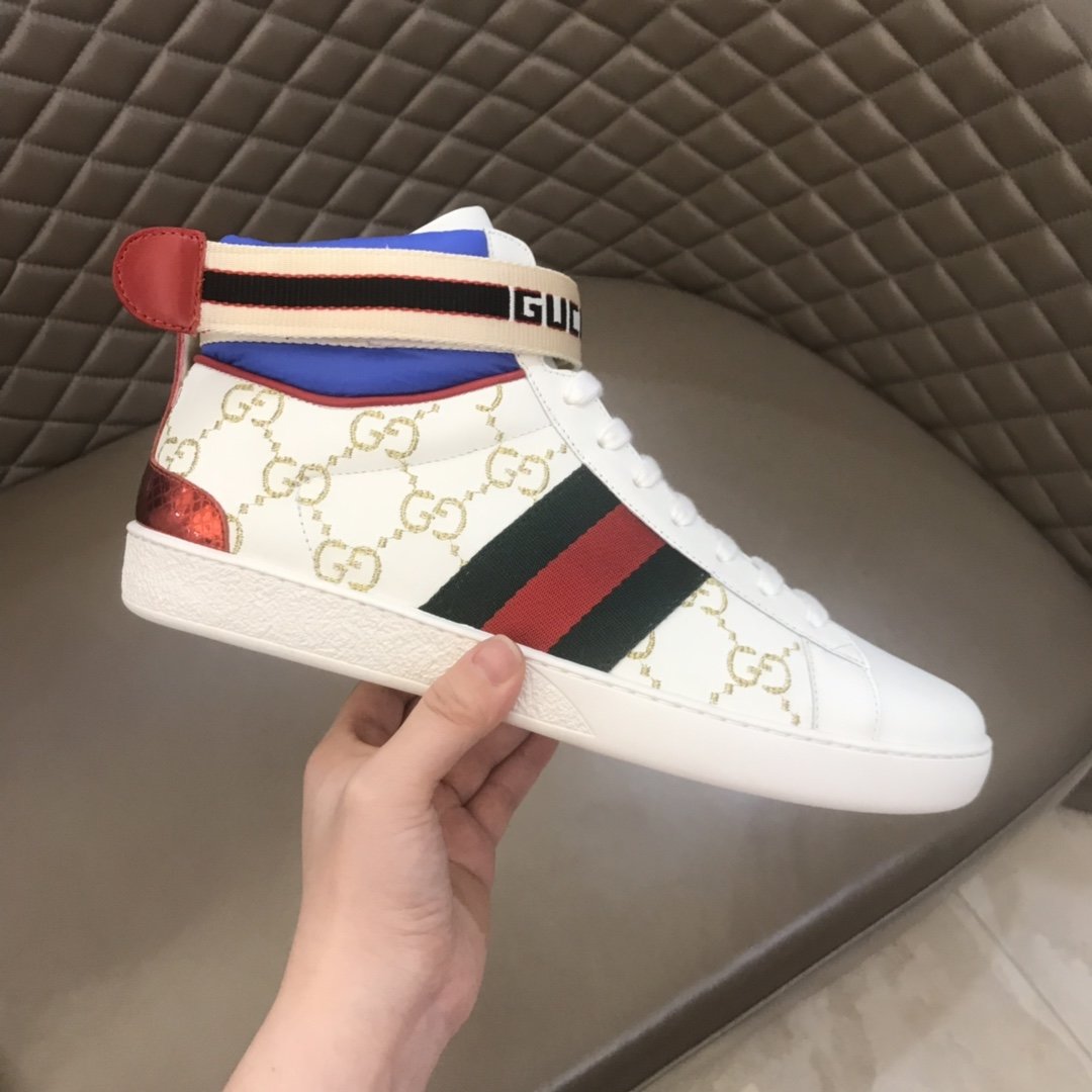 Gucci High-top High Quality Sneakers White GG print and blue details with white sole MS021157