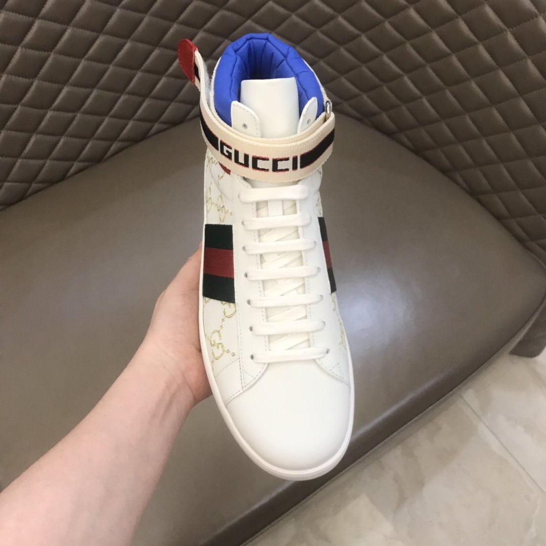 Gucci High-top High Quality Sneakers White GG print and blue details with white sole MS021157