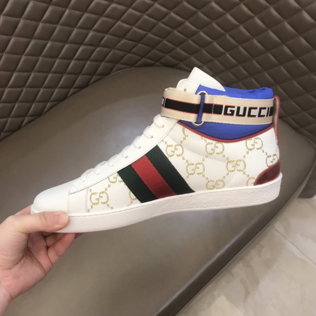 Gucci High-top High Quality Sneakers White GG print and blue details with white sole MS021157