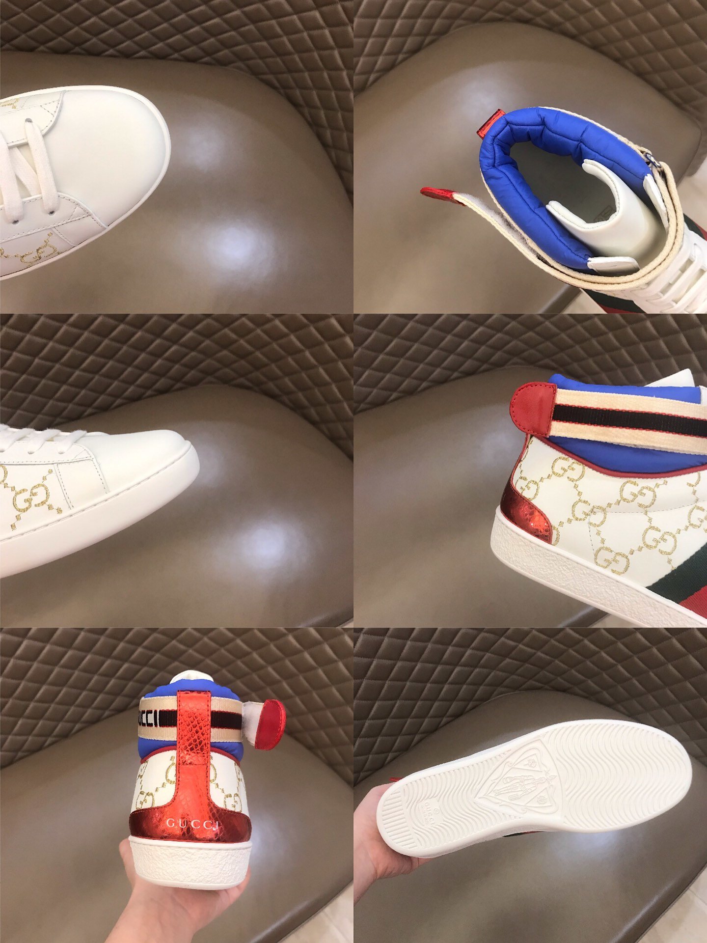 Gucci High-top High Quality Sneakers White GG print and blue details with white sole MS021157